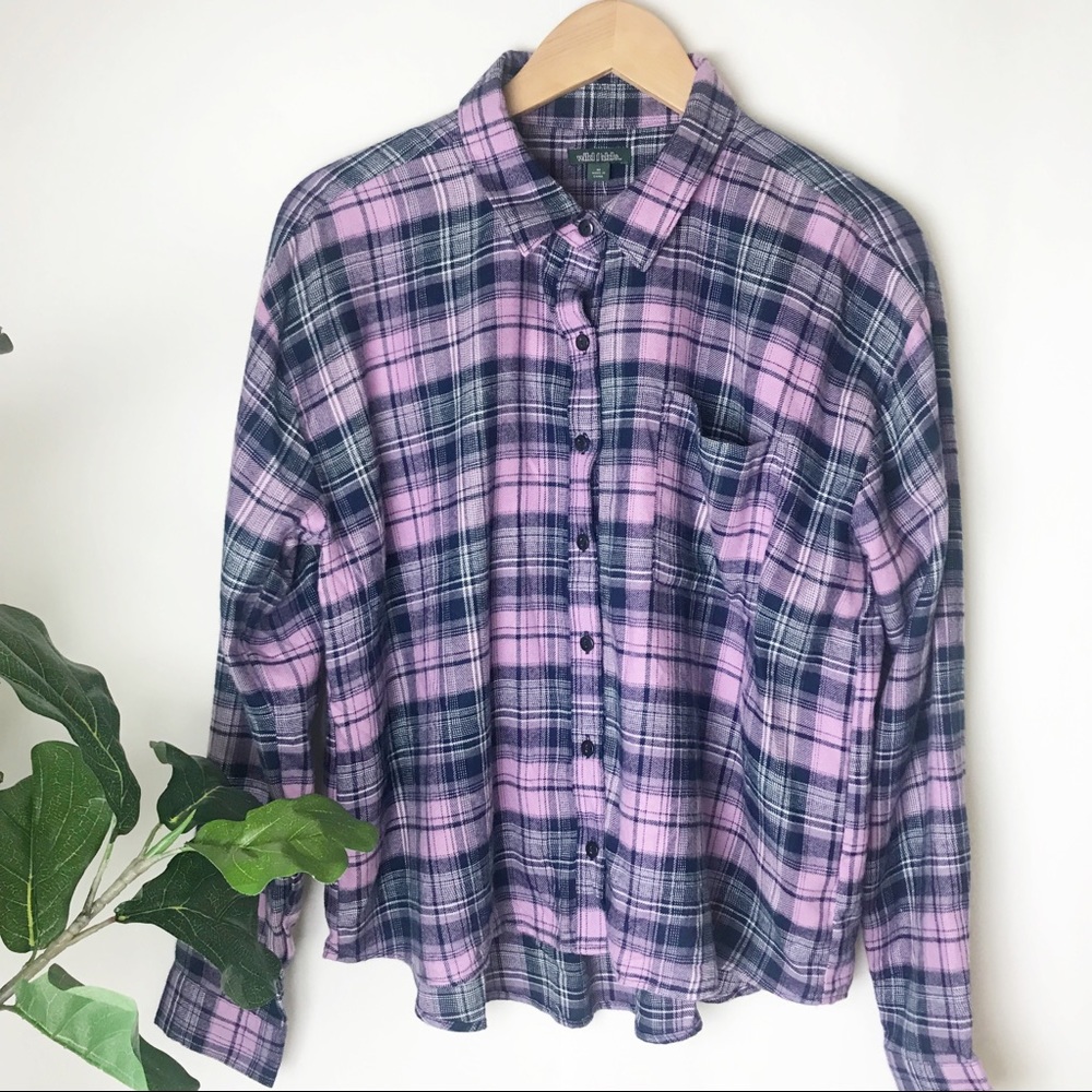 Wild Fable | Purple long sleeve plaid button shirt